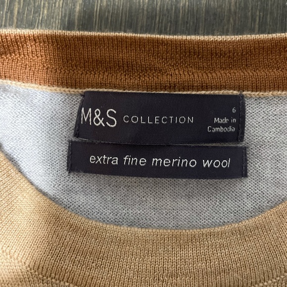 Marks and Spencer Merino Wool Light Brown and Grey Sweater - Picture 4 of 13